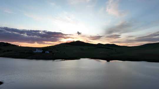 呼伦贝尔自然风光山林湖泊晚霞美景视频素材模板下载