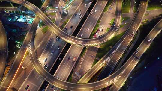 城市交通城市车流立交桥高架桥夜景航拍空镜视频素材模板下载