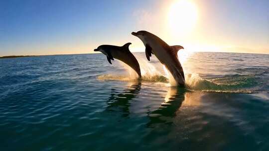 海面双海豚跃出水面