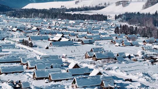 新疆冬季旅游 禾木冬天 村庄 禾木雪景视频素材模板下载