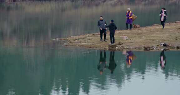 4K高清水库钓鱼垂钓渔夫