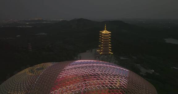 航拍南京地标建筑牛首山风景区