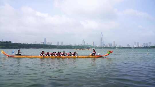 南京玄武湖端午节划龙舟比赛端午龙舟赛航拍