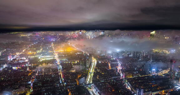 沈阳73年以来最强降雨过后的平流雾夜空