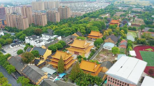 浙江湖州新塍镇能仁寺航拍视频素材模板下载