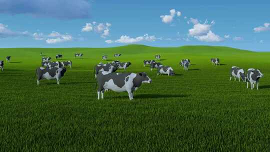 奶牛在草场吃草视频素材模板下载