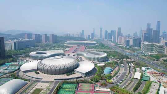 山东济南经十路奥体中心城市天际线车流风景