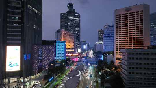 印尼雅加达坦林大街城市高楼夜景航拍风光视频素材模板下载