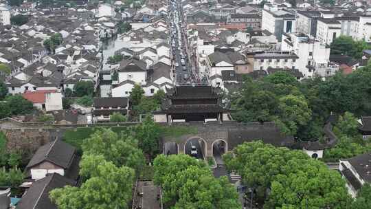 江南水乡苏州古城门建筑航拍