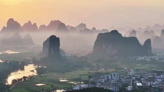 水墨喀斯特山峰地貌自然风光航拍