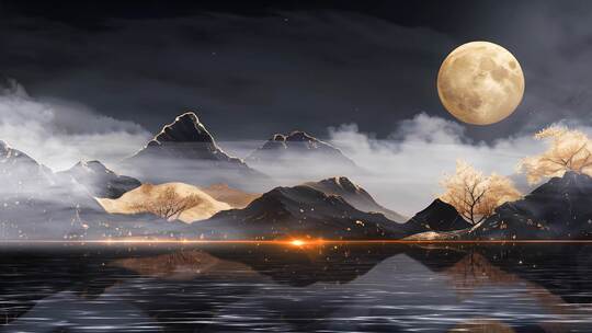 4K暗调鎏金山水动态背景视频