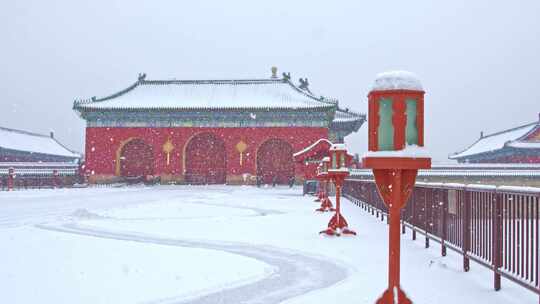 下雪中的天坛祈年殿视频素材模板下载