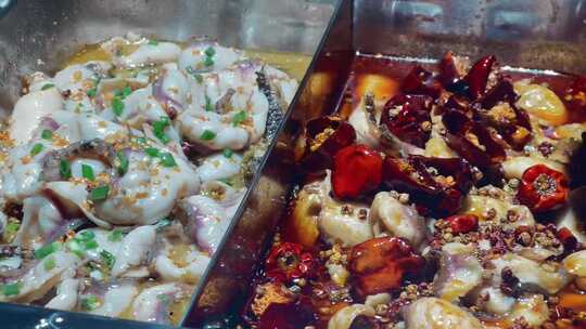 鸳鸯锅酸菜鱼麻辣鱼片慢动作一组视频素材模板下载