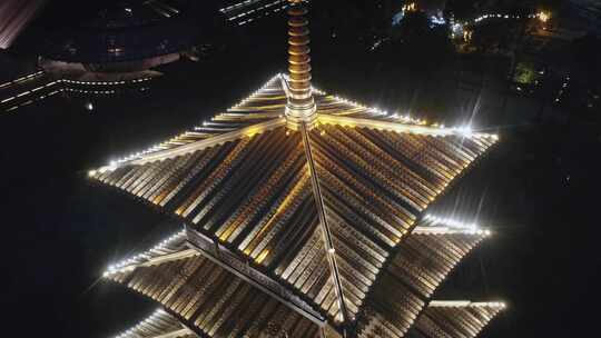 航拍上海松江广富林遗址夜景视频素材模板下载