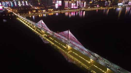 鸟瞰长沙湘江二桥银盆岭大桥夜景