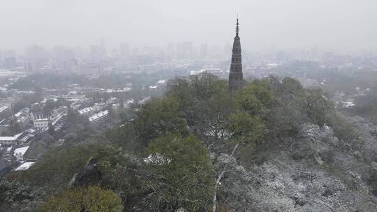 西湖宝石山雪景拍摄素材