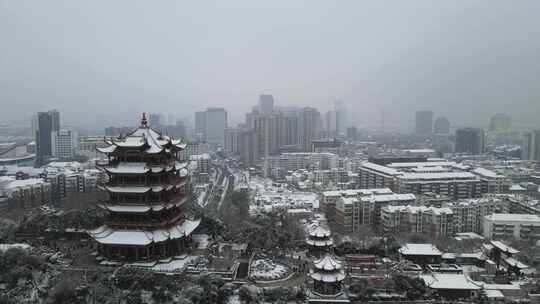 武汉武昌区黄鹤楼雪景航拍