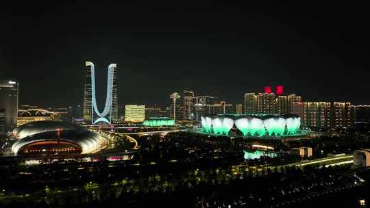 杭州奥体中心夜景航拍