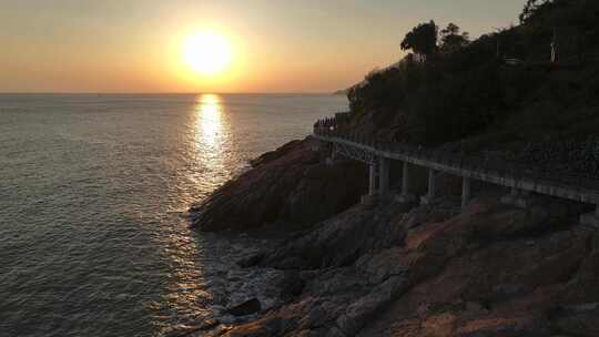广东汕头南澳岛海丝文化广场日落海滨风光