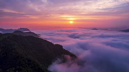 山间日出云海美景 永康历山火烧云日出云海