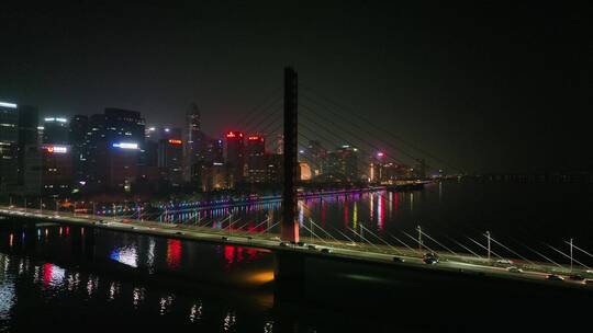 杭州钱塘江大桥夜景航拍视频素材模板下载