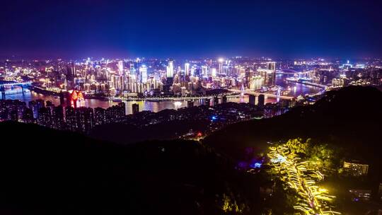 重庆南山鸟瞰夜景延时