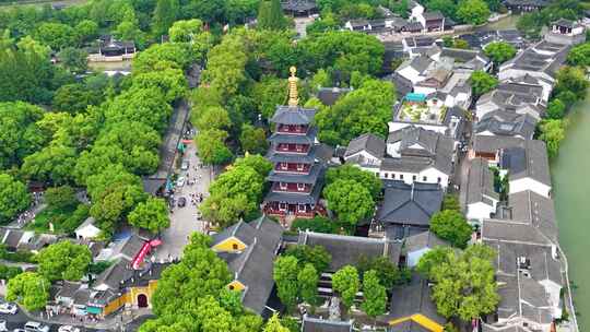 江苏苏州市姑苏区寒山寺风景风光航拍江南水