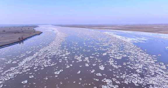 冬季黄河流凌航拍