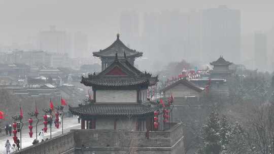 航拍西安雪景