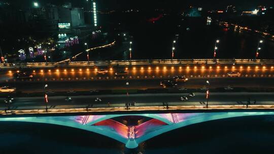 城市航拍广西桂林解放大桥航拍夜景视频素材模板下载