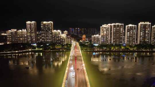 漳州战备大桥航拍九龙江西溪夜景城市风光