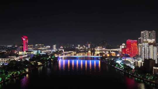 广西柳州城市夜景灯光航拍