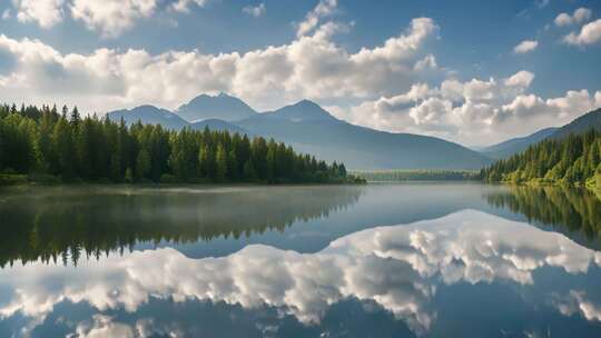 山林湖泊自然风光全景