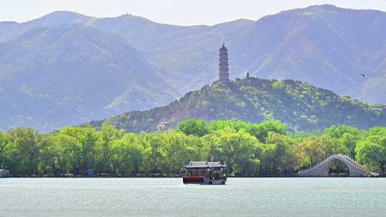 蓝天白云北京颐和园皇家园林天际线风景