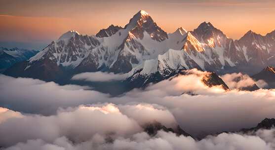 雪山云雾阳光山峰云海日出自然生态环境风景