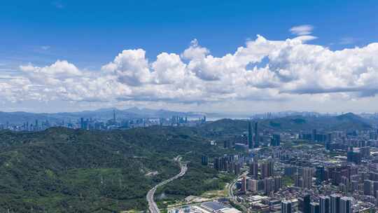 深圳城市蓝天白云航拍延时