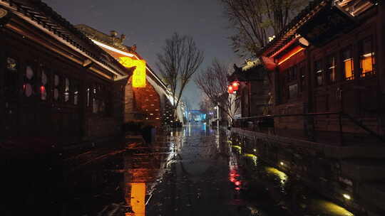 山西大同东南邑夜景下雨夜色雪景飘雪