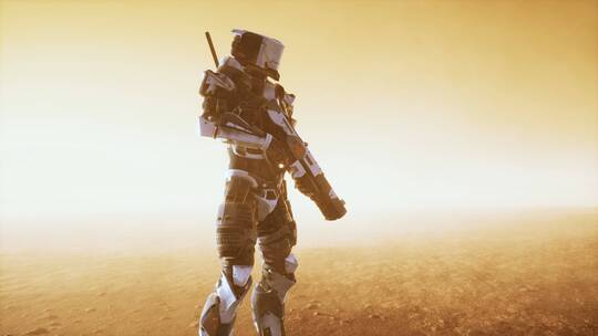 沙尘暴中沙漠中的未来战士