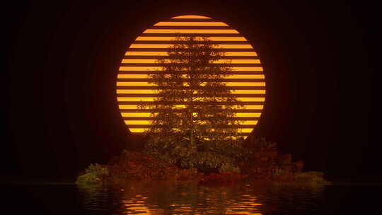 80年代复古橙树和太阳循环