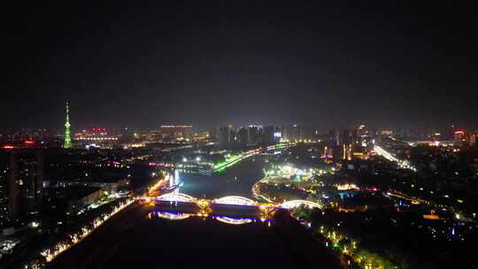 航拍河南漯河沙河大桥夜景