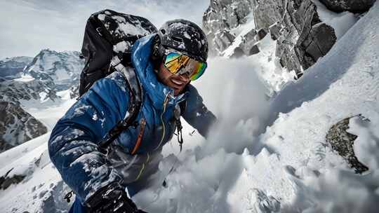 攀登雪山极限运动者特写【4K】