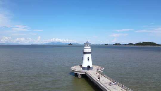 航拍珠海旅游海边地标建筑爱情灯塔