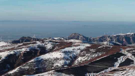 麻田岭雪景航拍 北方群山冬季雪景