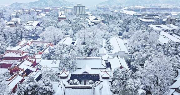 4k长沙岳麓书院雪景航拍