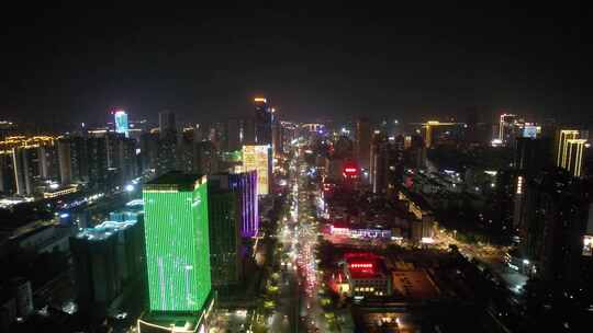 航拍广东湛江城市夜景交通
