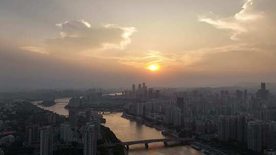 福州日落航拍夕阳城市建筑风光早晨日出阳光