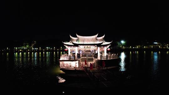 潮州广济桥夜景航拍视频素材模板下载