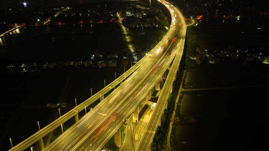 立交桥夜景航拍延时城市宣传片车流延时