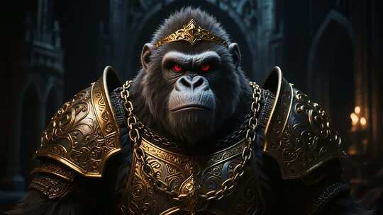 穿戴盔甲王冠的猩猩