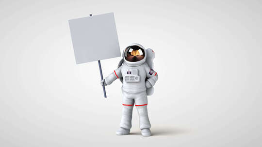 3D卡通宇航员人物举牌子